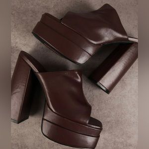 DOUBLE PLATFORM CHOCOLATE BROWN SANDALS/CLOGS